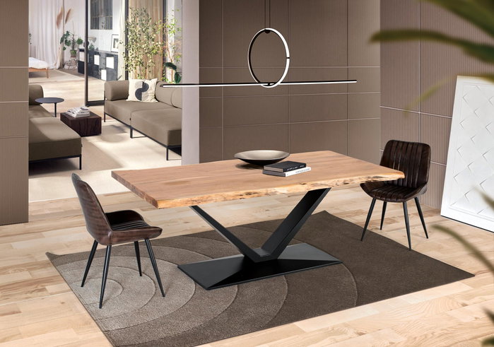 GINER Y COLOMER Mesa de comedor de madera de acacia y metal Natural y Negro
